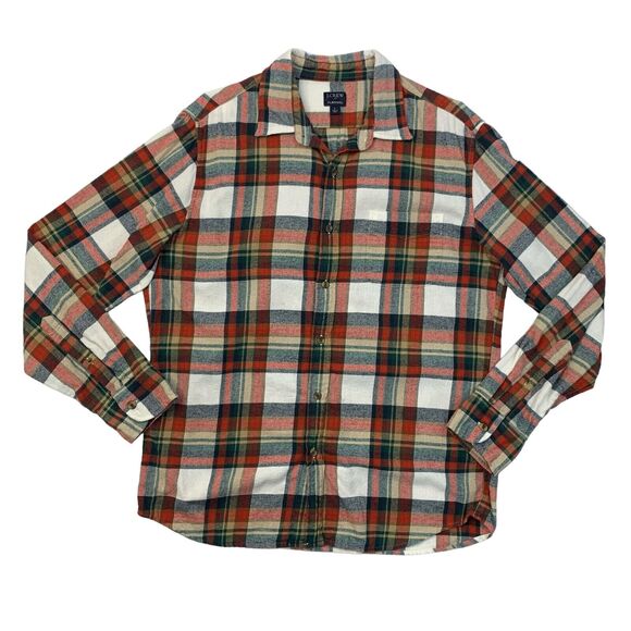 J Crew Shirt Mens L Large Navy Plaid Flannel Button Up Long Sleeve Cotton - Picture 1 of 11